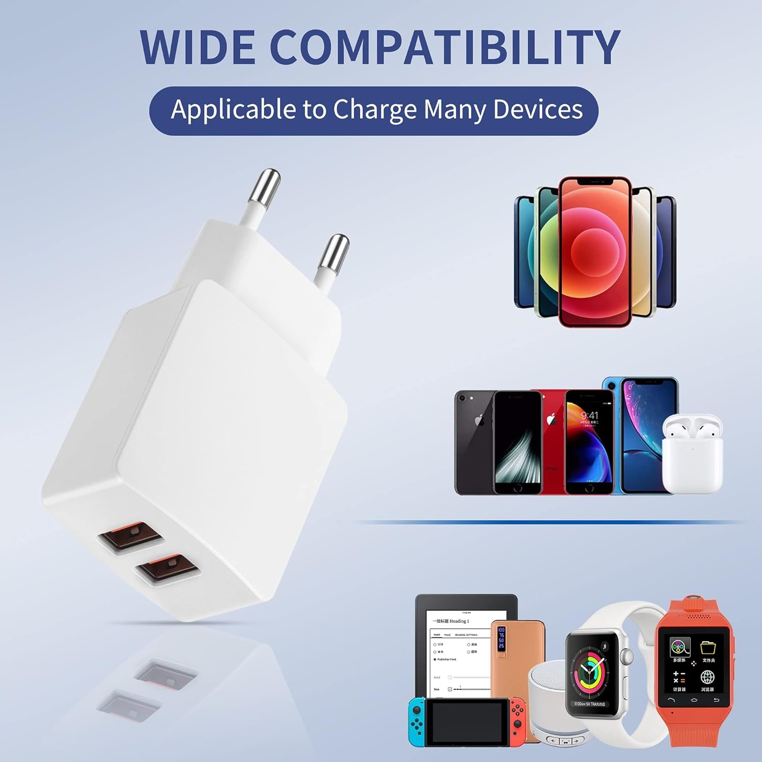 USB Ladegerät, 5 V/2,1a 2-Port USB-NetzEl, 10,5W USB Stecker Power Adapter Netzstecker Steckdose Plug Ladestecker Kompatibel MIT iPhone, iPods, AirPods, Samsung, Xiaomi Redmi, Oppo, Huawei Handy Handy Handy Handy – Bild 5