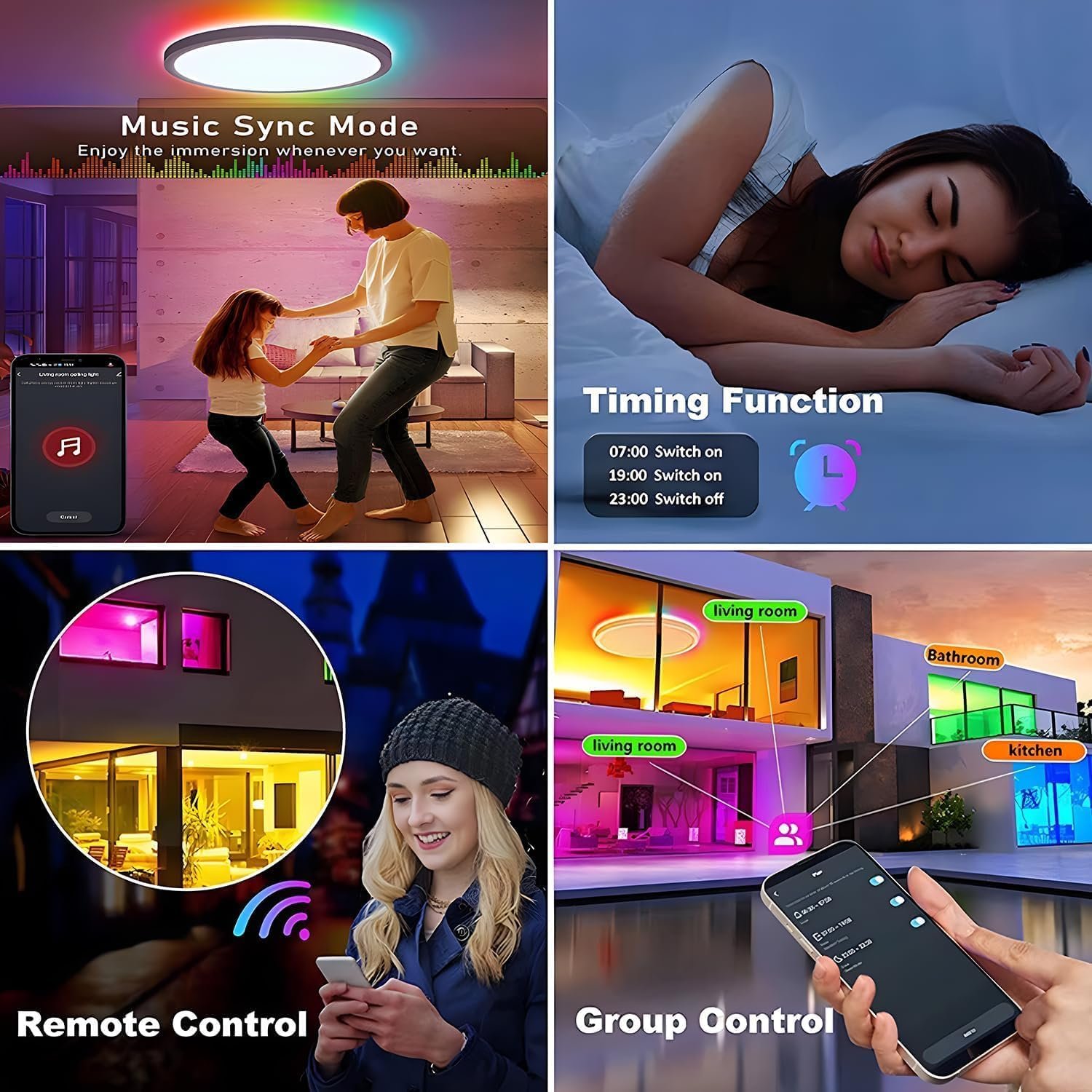 Ourloveii 30W Led Deckenleuchte Smart Home 30cm Rgb Deckenlampe Rund Dimmbar Mit Fernbedienung Mit Steeuerbar über App Farbwechsel Kompatibel Mit Alexa und Google Assistent Wohnzimmer, Weiß – Bild 7