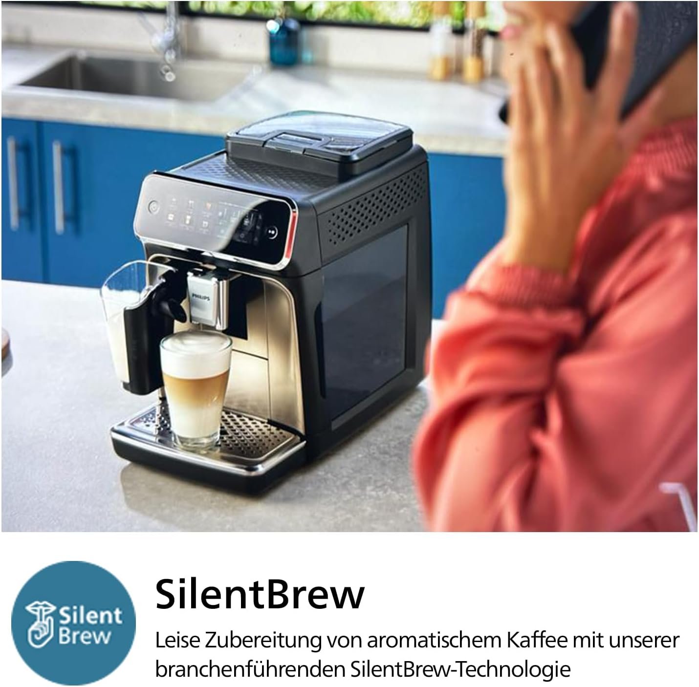 Philips 3300-Serie Kaffeevollautomat-6 GetRänke, Modernes Farb-Touchscreen-Display, Lattego-Milchsystem, Silentbrew, 100% Keramikmahlwerk, Aquaclean-Filter. Schwarzchrom (EP3347/90) – Bild 6
