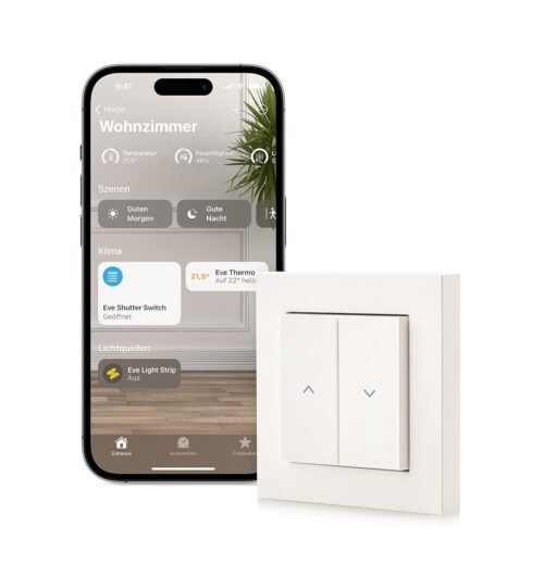 Eve Shutter Switch (Apple Home) – Smarte Rollladensteuerung MIT Integrierten Zeitplänen, adaptive Bechattung, Siri -Ssprachsteuerung, Zeitschaltuhr, Fernzuf, Keine Bridge Nöttig, Bluetooth/Faden