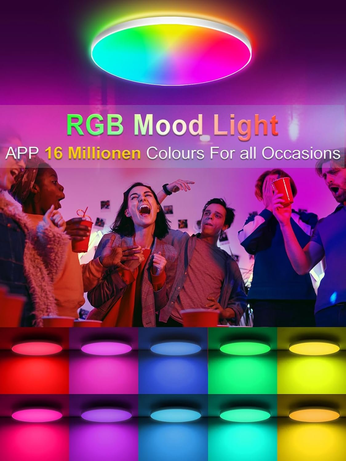 ORAYMIN LED CERKENLEUMENTE DIMMBAR MIT Fernbedienung, 24W RGB Farbwechsel Deckenlampe MIT App-Steuerung, 2700K-6500K Rund LED LED LEH – Bild 4