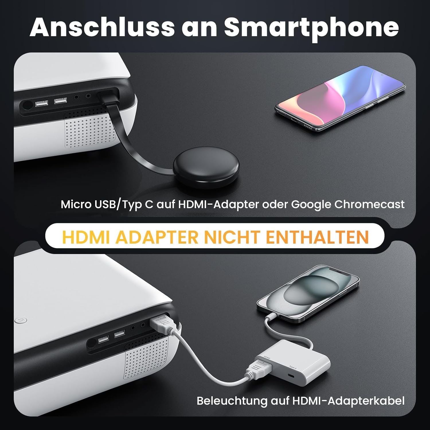 Hopvision Beamer, Full HD 1080p Beamer, Bluetooth Beamer 4K UNTERSTUTZT, Tragbart Mini Beamer Heimkino, Home/Outdoor Projektor Kompatibel MIT Smartphone/HDMI/USB/AV/Fire Stick/PS5 – Bild 3