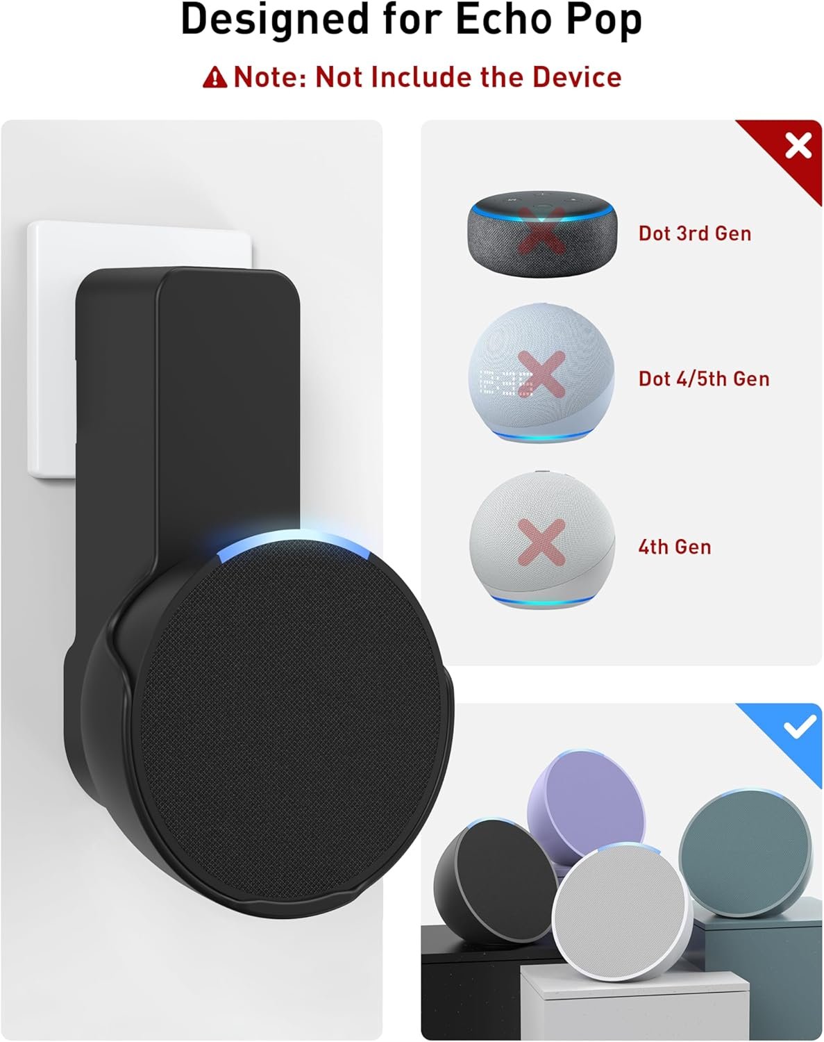 Maxonar Wandhalterung, Schnabsparende Halterung, Integrierer Kabelmanagement Wandhalterung, Kein Bohren Erforderlich, Kompatibel MIT Echo Pop und Google Nest -Lautsprecher, Schwarz – Bild 5