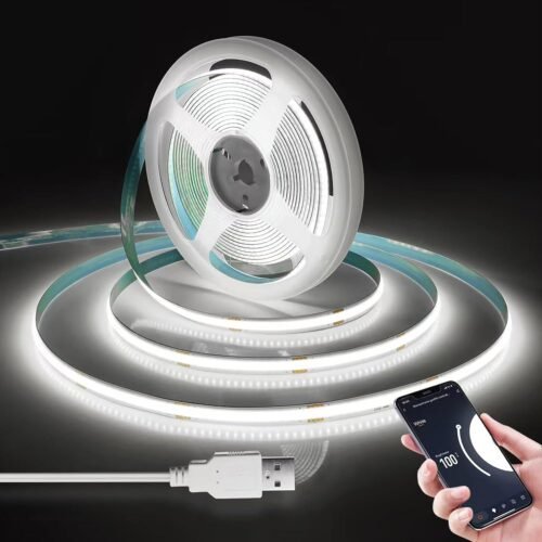 LRGBST 5V USB WiFI COB LED STRIFEN ， 6000K 2 m Weiß Cob LED Streiflen mit Tuya App, Smart Life App für Innen Wohnzimmer Vitrine Dekorieren Belectungung