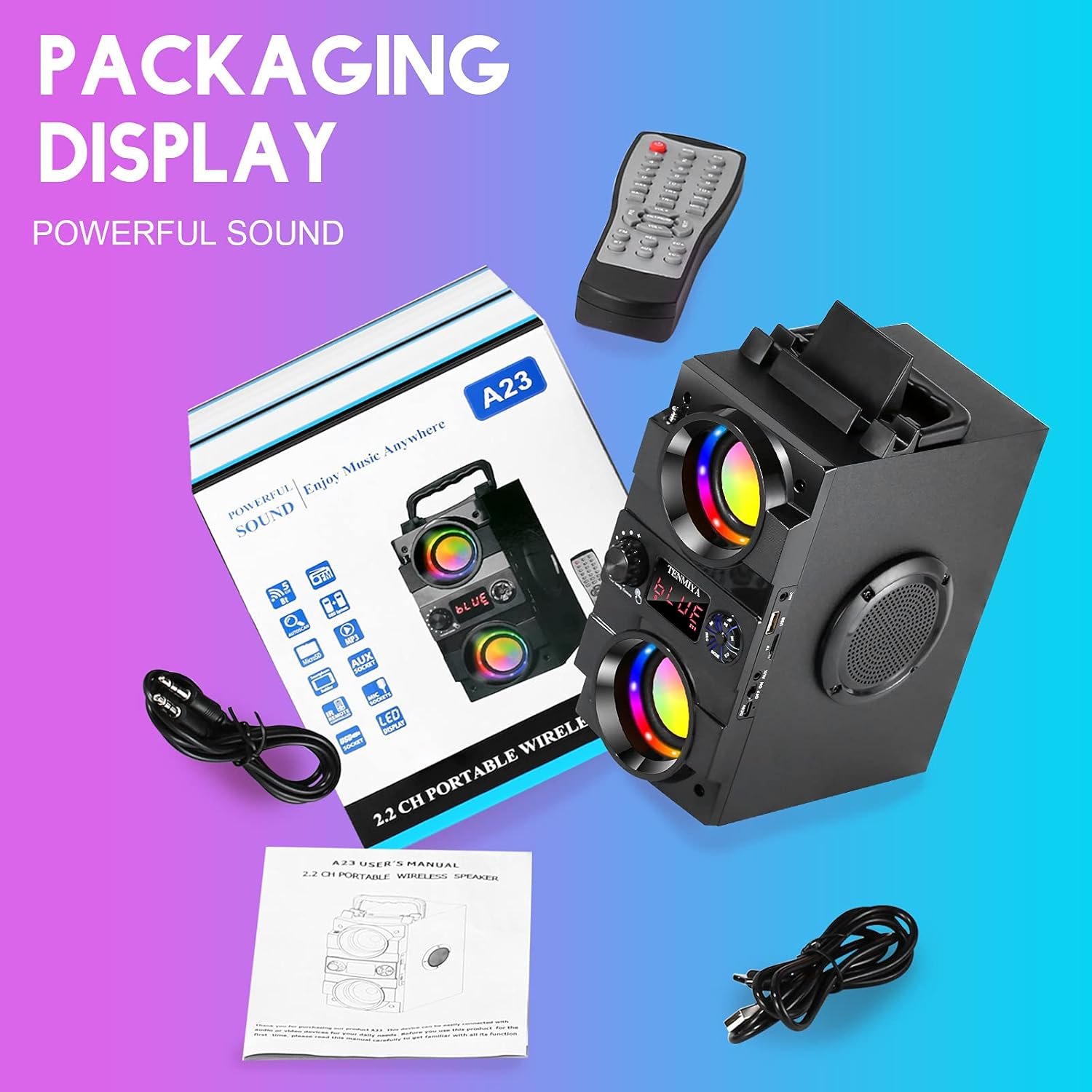 Bluetooth-Lautsprecher, 40 W (60 W Peak) Tragbare Bluetooth-Lautsprecher MIT BelEUCHTUNG KABELLOSE STEREO-LAUTSPRECHER MIT Sattem Bass und Doppeltem Subwoofer – Bild 5