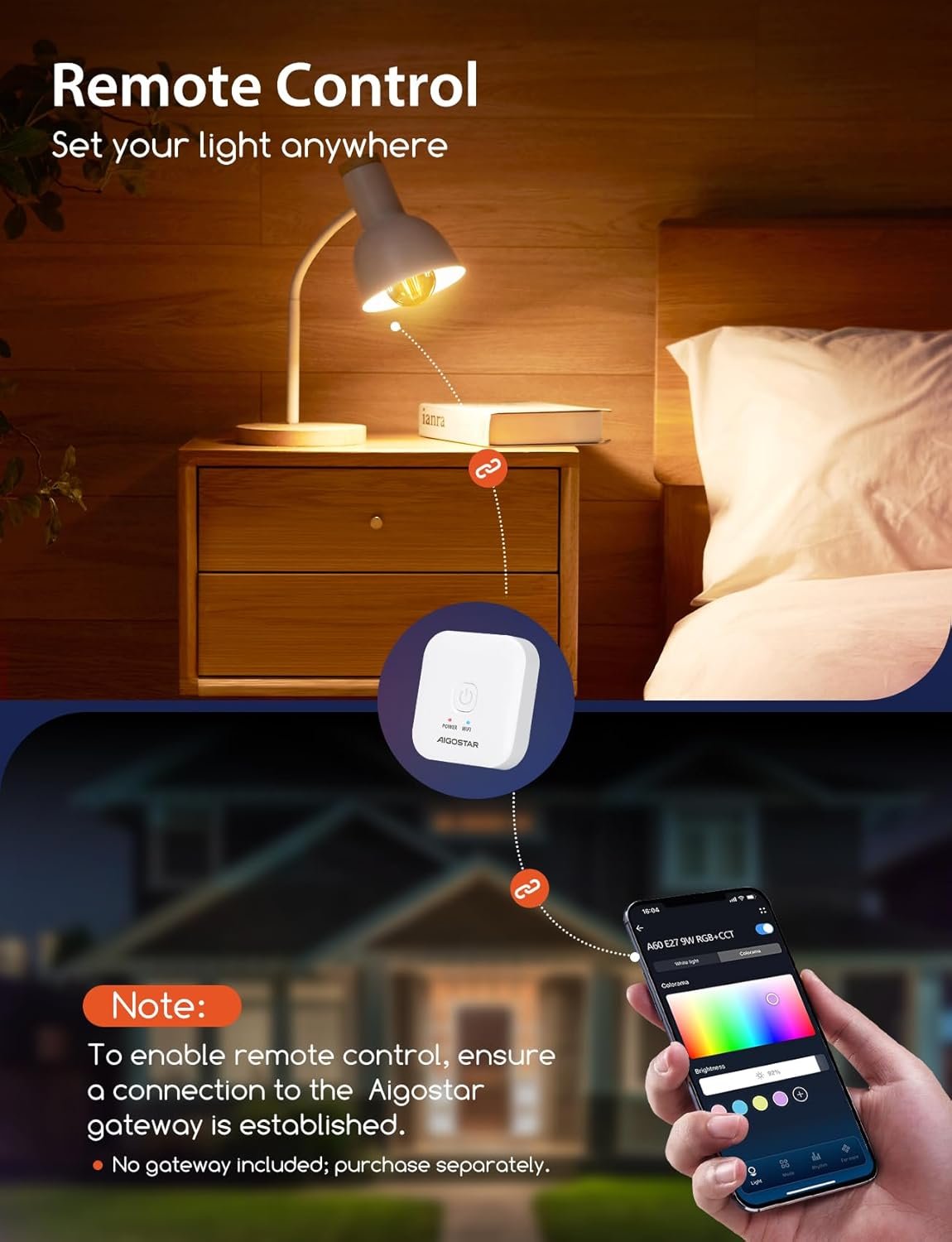 Aigostar Mesh-Smart Lamp Bluetooth Mesh A60, 6W 806LM Smart Bulb Dimbarar CCT 2700K-6500K, Vintage-Filamentlampe LED SLIMME COMPATIBEL MET Alexa/Google Home, 6 Stuks (Met Bluetooth-Afstandsbediening) – Bild 6