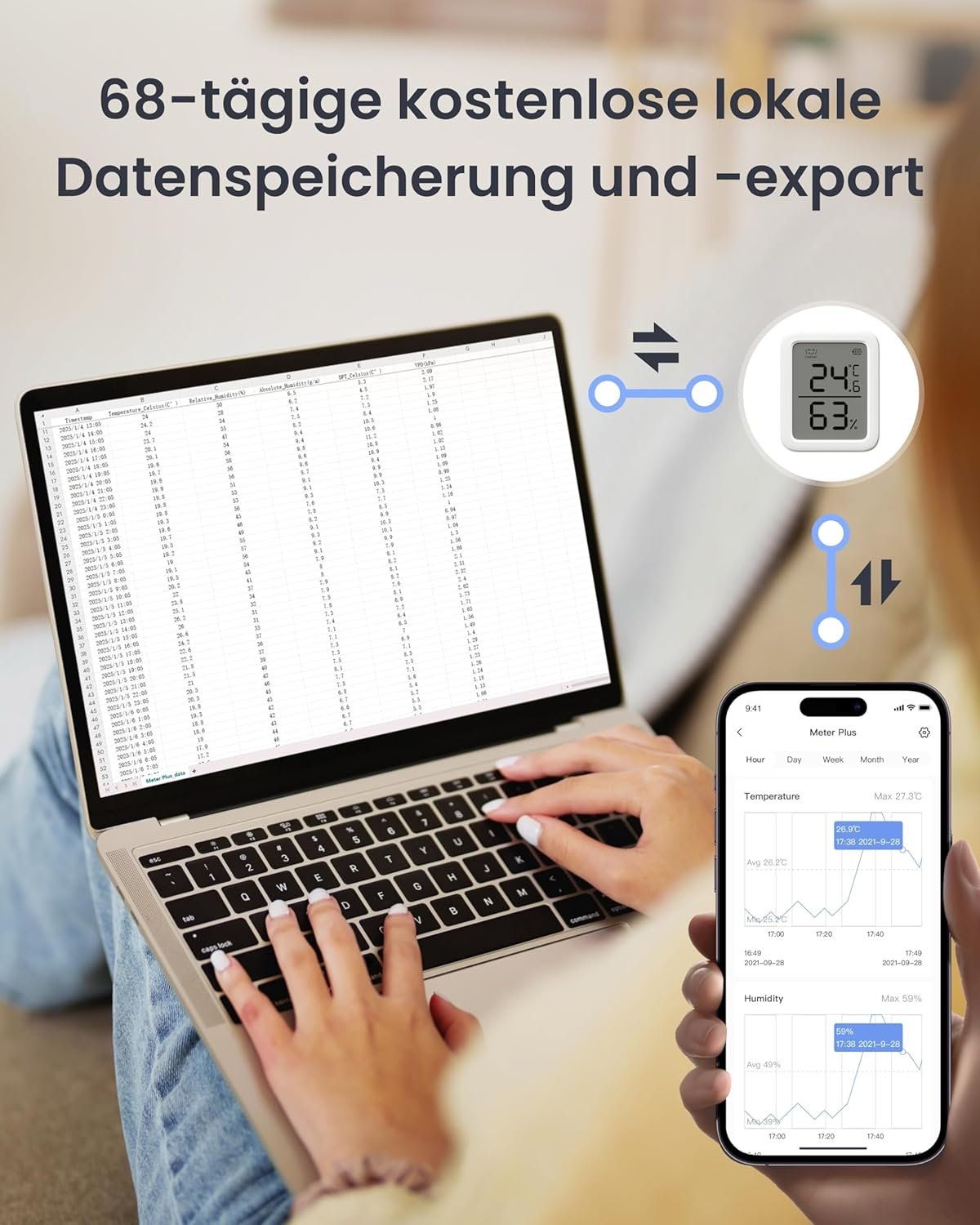 Switchbot Thermometer Hygrometer innen, Bluetooth Hygrometer Digitalem Temperatur Feuchtigeit -Sensor MIT App & DATENPEICHERUNG, TAUPUNKT/VPD/Absolutes FeuchTigKEITSSENSOR – Bild 5