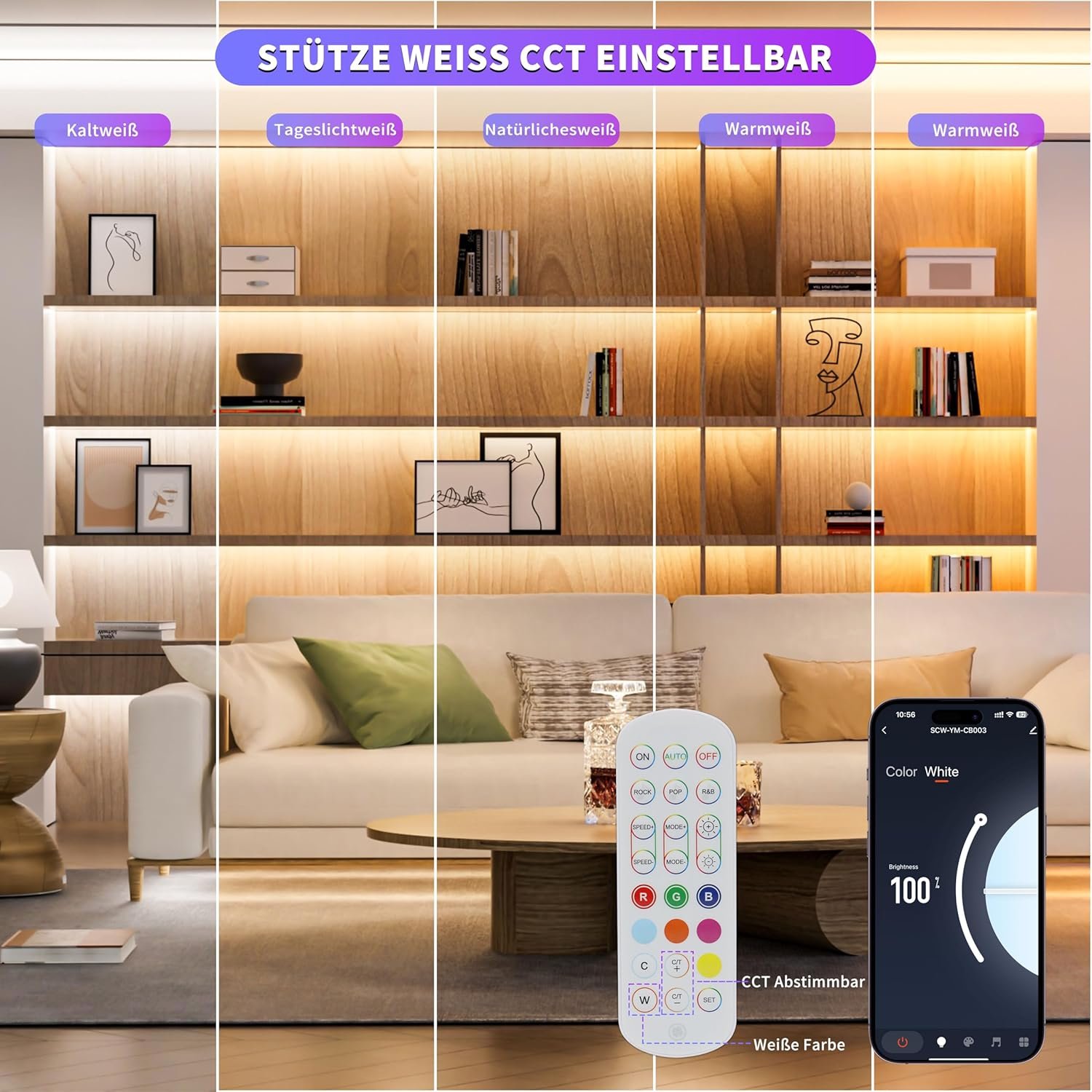 Oulara Wifi Rgb Cob LED Streiflen 6m, Farbe Wechsel Dimmbar LED Band Licht DC24V, Smart FunktionTerert mit Tuya/Alexa/Google Assistent – Bild 5