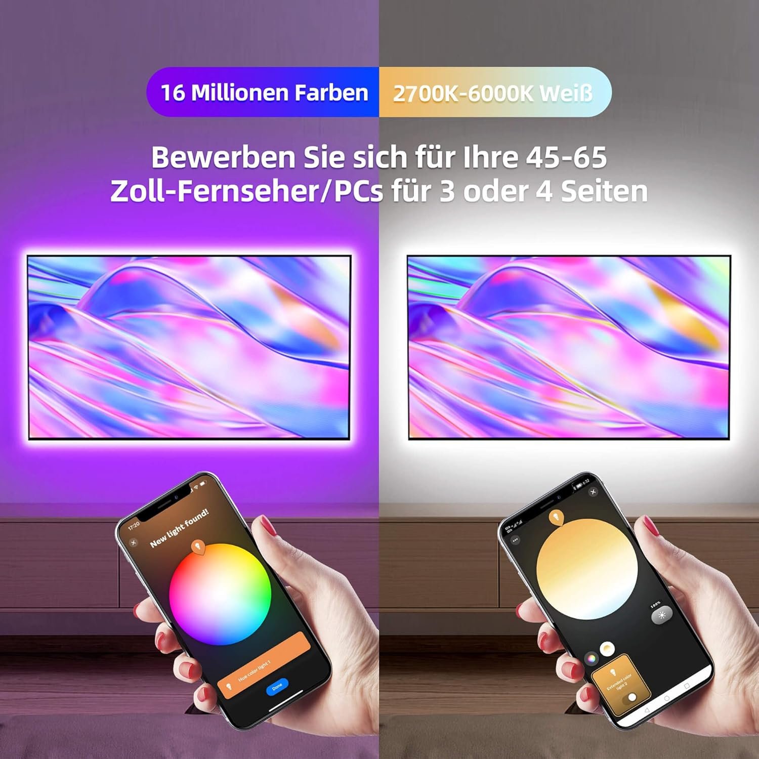 Zigbee 3.0 USB RGBWW LED STREIFEN DIMMBARES KIT, 3M Smart -TV -Hintergrundbeleuchtung Arebeiten Sie MIT Hub Bridge Echo Plus, App/Alexa Sprachsteuerung RGBCCT LED LED LEGEN FÜW AMBIANCE LELLING – Bild 5