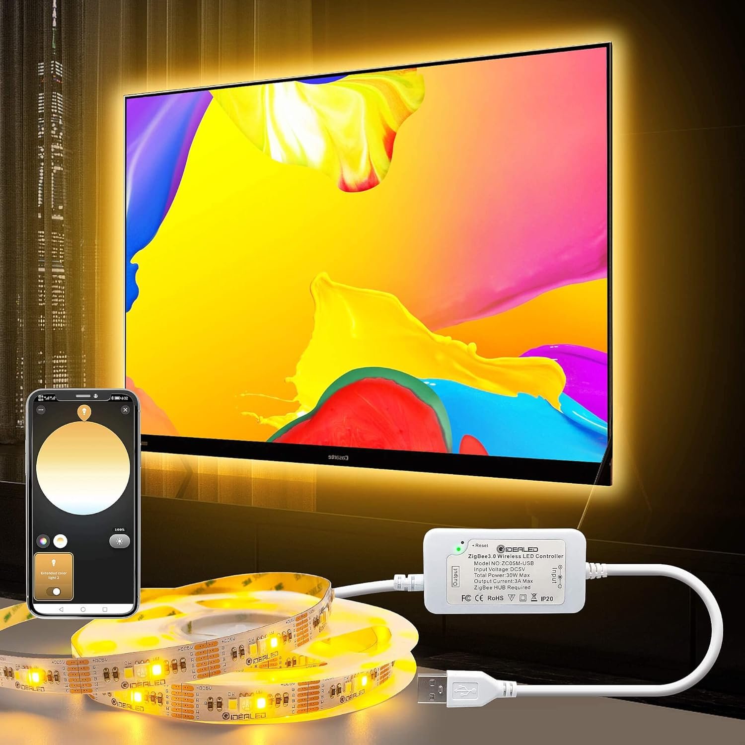 Zigbee 3.0 USB RGBWW LED STREIFEN DIMMBARES KIT, 3M Smart -TV -Hintergrundbeleuchtung Arebeiten Sie MIT Hub Bridge Echo Plus, App/Alexa Sprachsteuerung RGBCCT LED LED LEGEN FÜW AMBIANCE LELLING