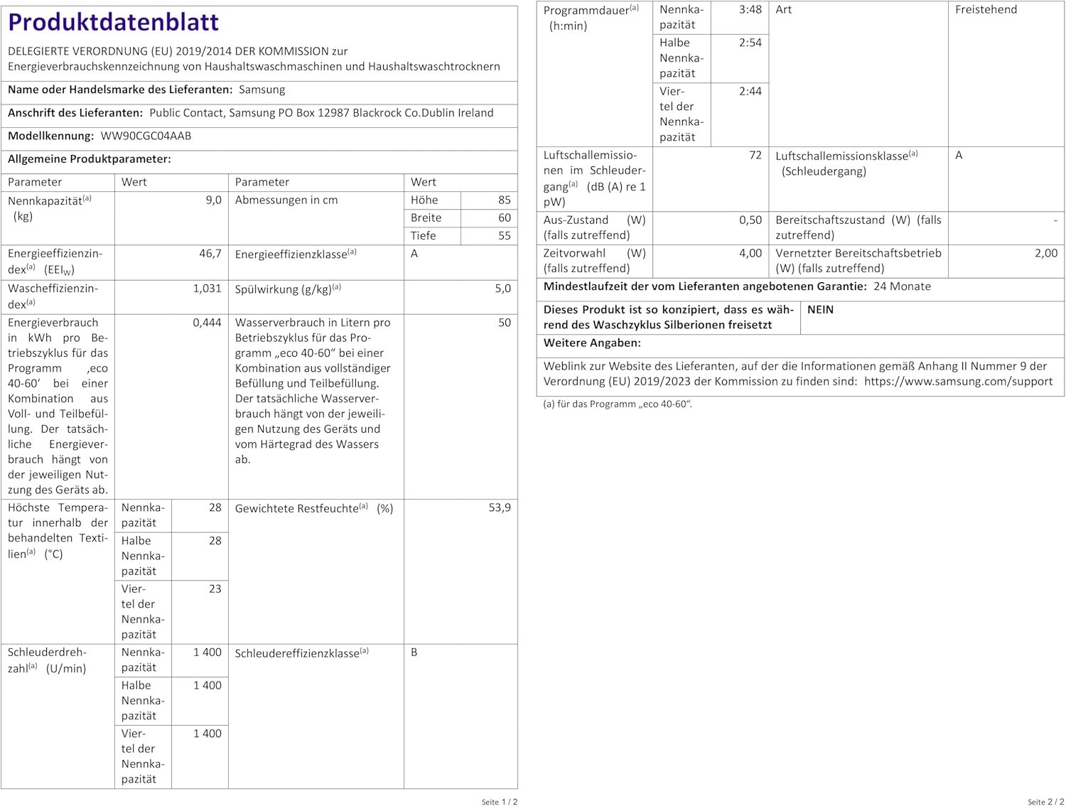 Samsung Waschmaschine, 9 kg, 1,400 U/min, EEK: A, Mikroplastik-Programm, Ecobubble, 14 Programm, WiFi SmartControl, Schwarz, WW90CGC04Aabeg – Bild 9