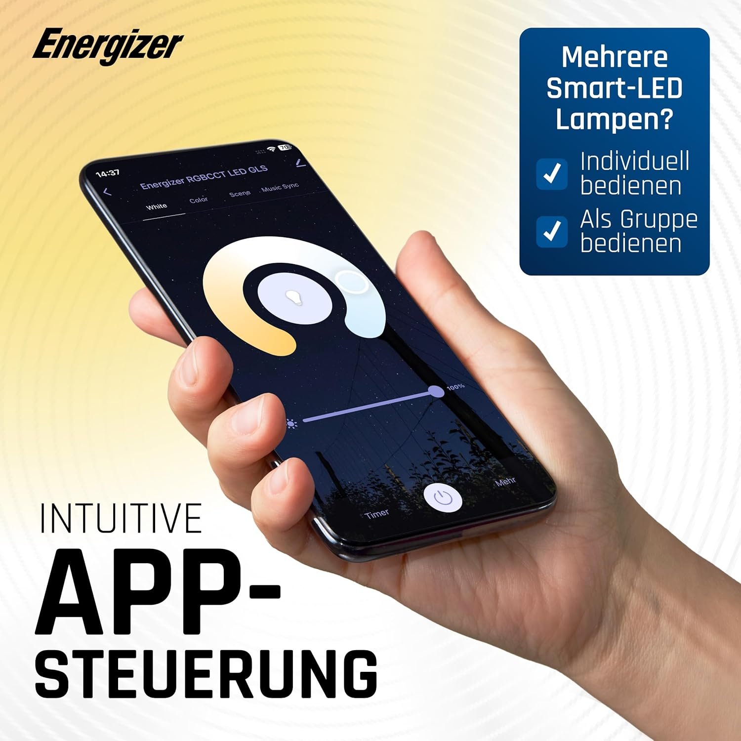 Energizer Smart LED, Mehrfarbige Dimmbare Wlan Birne, 5, 5W, pro App Steeuerbar, Home Leuchtmittel, Mit Alexa, Google und Siri, Kein Hub Benögt, Lampenfassung E14, 2 Stück, S18688 – Bild 4