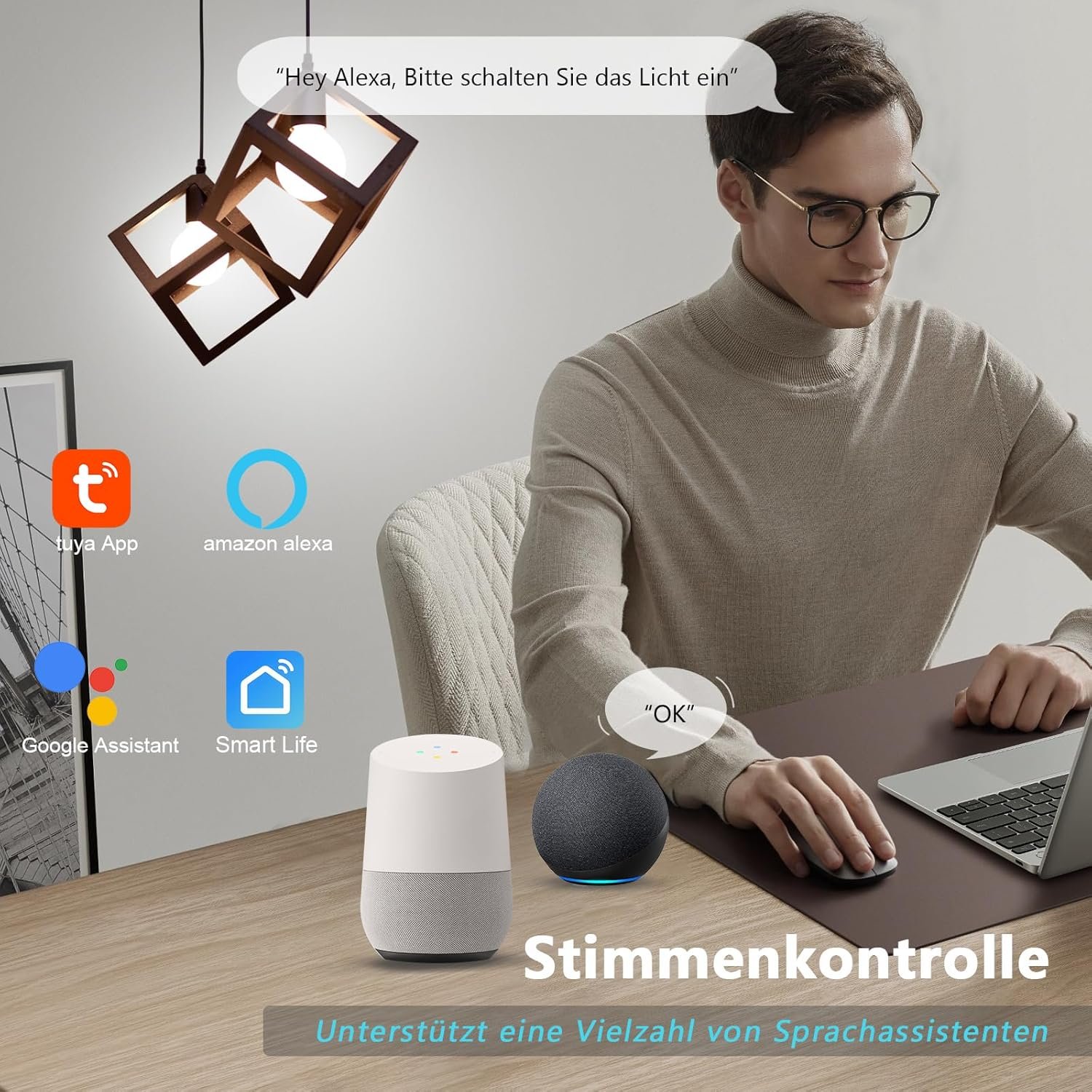Tawoia Smart Alexa Lichtschalter (Neutralleiter Erforderlich), Wlan Lichtschalter Mit Glasschebe, Sprachsteuerung für Alexa, Kompatibel MIT Smart Life und Tuya App 1 Fach 1 Kane Weiß – Bild 6