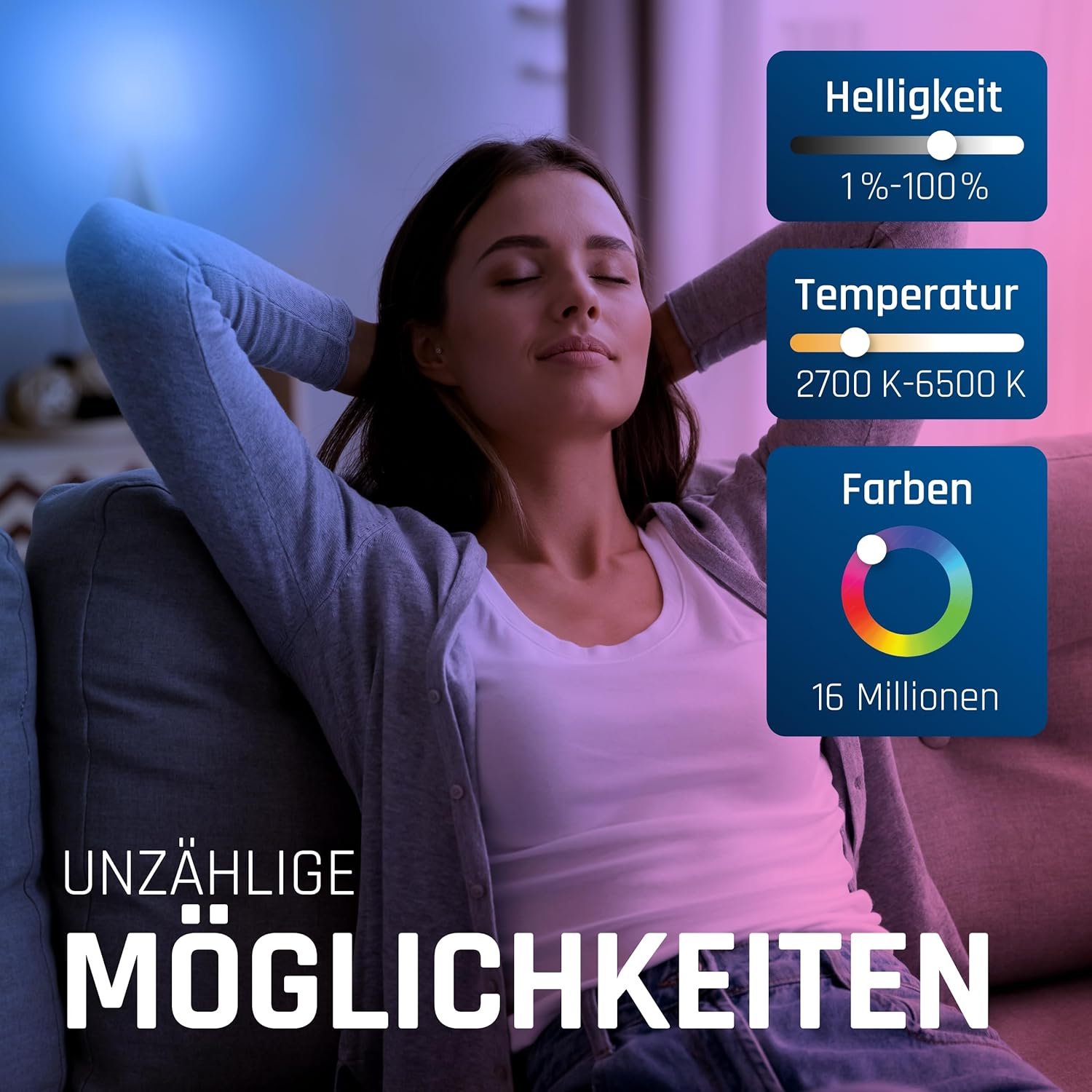 Energizer Smart LED, Mehrfarbige Dimmbare Wlan Birne, 5, 5W, pro App Steeuerbar, Home Leuchtmittel, Mit Alexa, Google und Siri, Kein Hub Benögt, Lampenfassung E14, 2 Stück, S18688 – Bild 3