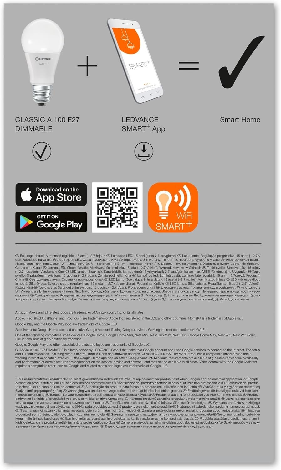 Ledvance Smarte LED-Lampe MIT WiFi Technologie, Sockel E27, Dimmbar, Warmweiß (2700 K), Ersetzt Güchlampen MIT 100 W, Smart+ WiFi Classic Dimmable, 3er-Pack, 100W-Aneratz – Bild 5