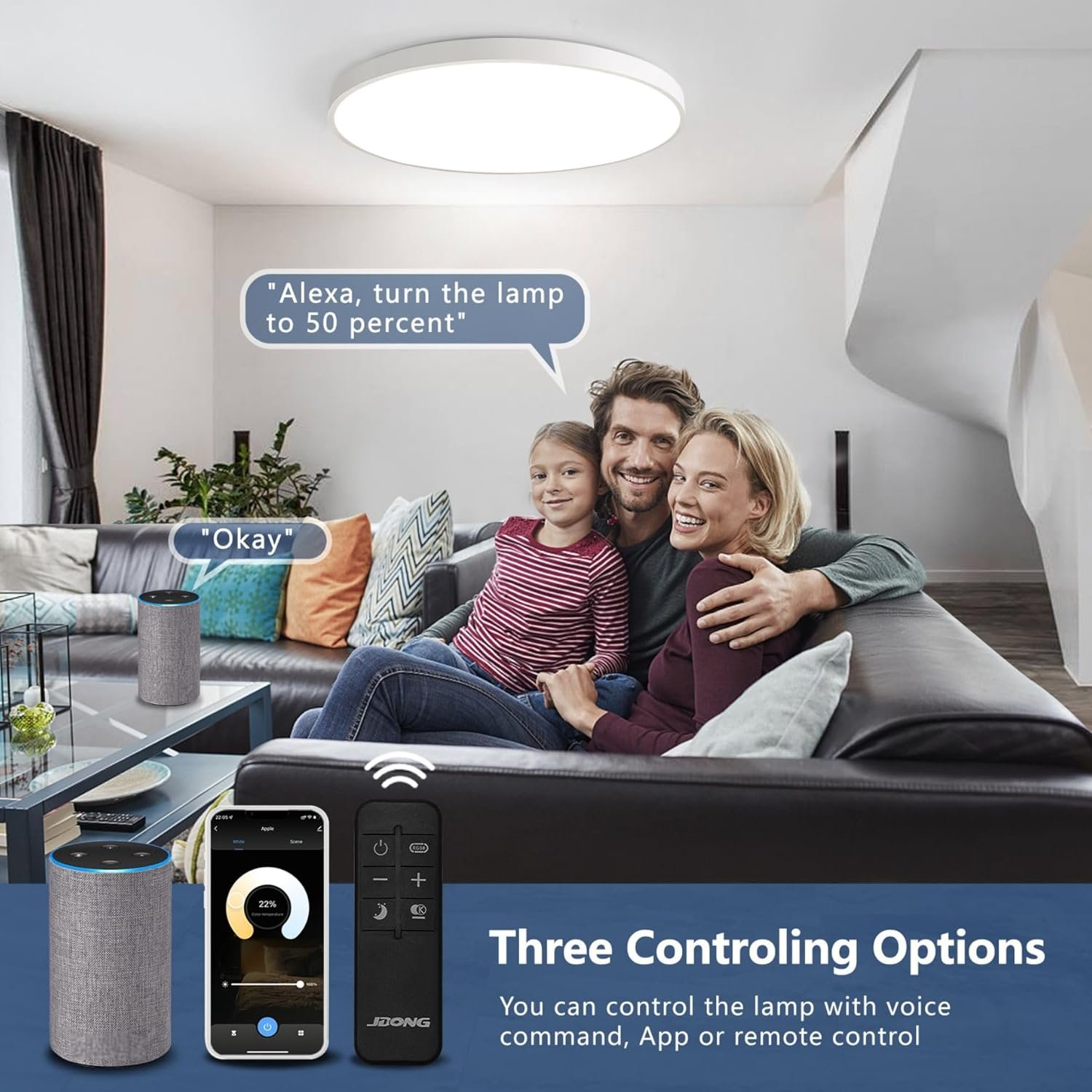 54W LED Deckenlampe Dimmbar MIT Fernbedienung 3000K-6500K Ultra Dünn Ø50x4cm Flach Runde Decken – Bild 3