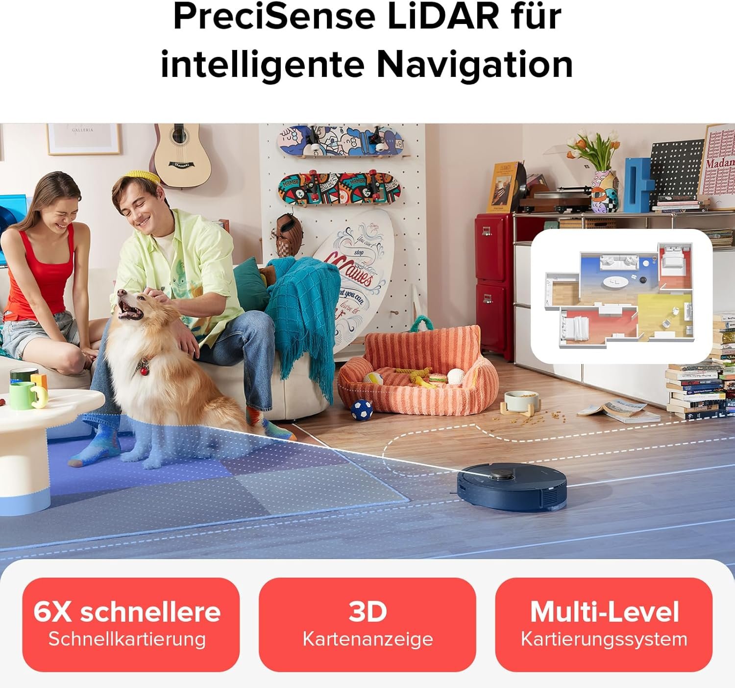 Roborock Q5 Pro Sauugroboter MIT Duoroller-Bürste, 5500pa Saugkraft, 770ml Staubbeehälter, 180 ml WASSERTANK, STAUBSAUGER WISCHROBOTER PREPISENSE-LIDAR-NAVIGATION TEPPICHE TIERHAARE APP/Alexa, Schwerz-Navigation – Bild 4