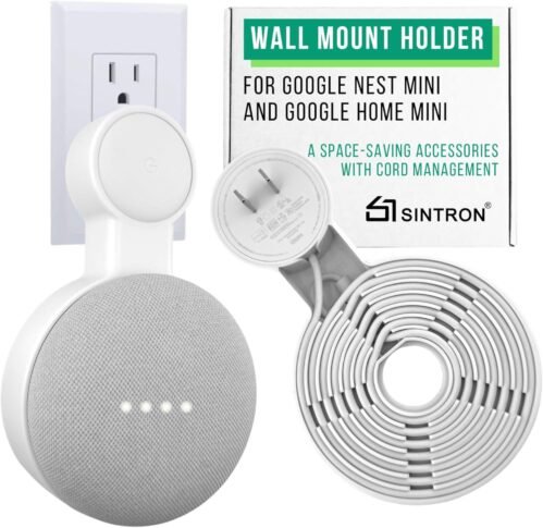 Sintron steckdosen-wandhalterung für Google Nest Mini & Google Home Mini, Ein-Schnell-Parlendes Zubehör Mit Kabelmanagement für Google Smart Lautsprecher 1. Gen. & 2. Gen. Keine Unordentlich Kabel GEruben