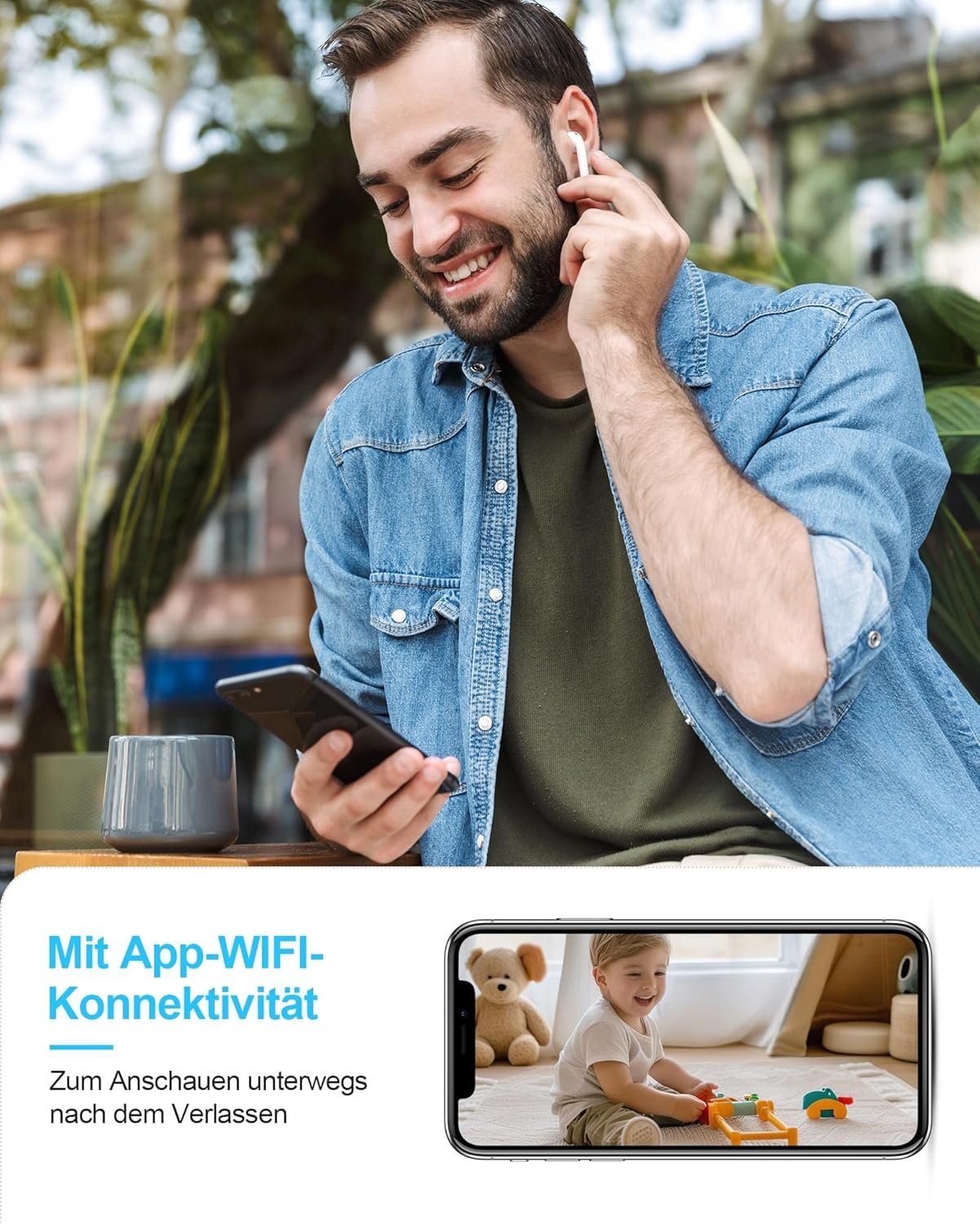 Aobocam mini kamera, 4k hd wlan (2,4ghz überwachungskamera innen live übertragung Handy App für Wifi Kamera Indoor MIT Akku Kompakte Sicherheitkamera MIT Bewegungsmelder/Nachtenscheich/Cloud-Spitze – Bild 4