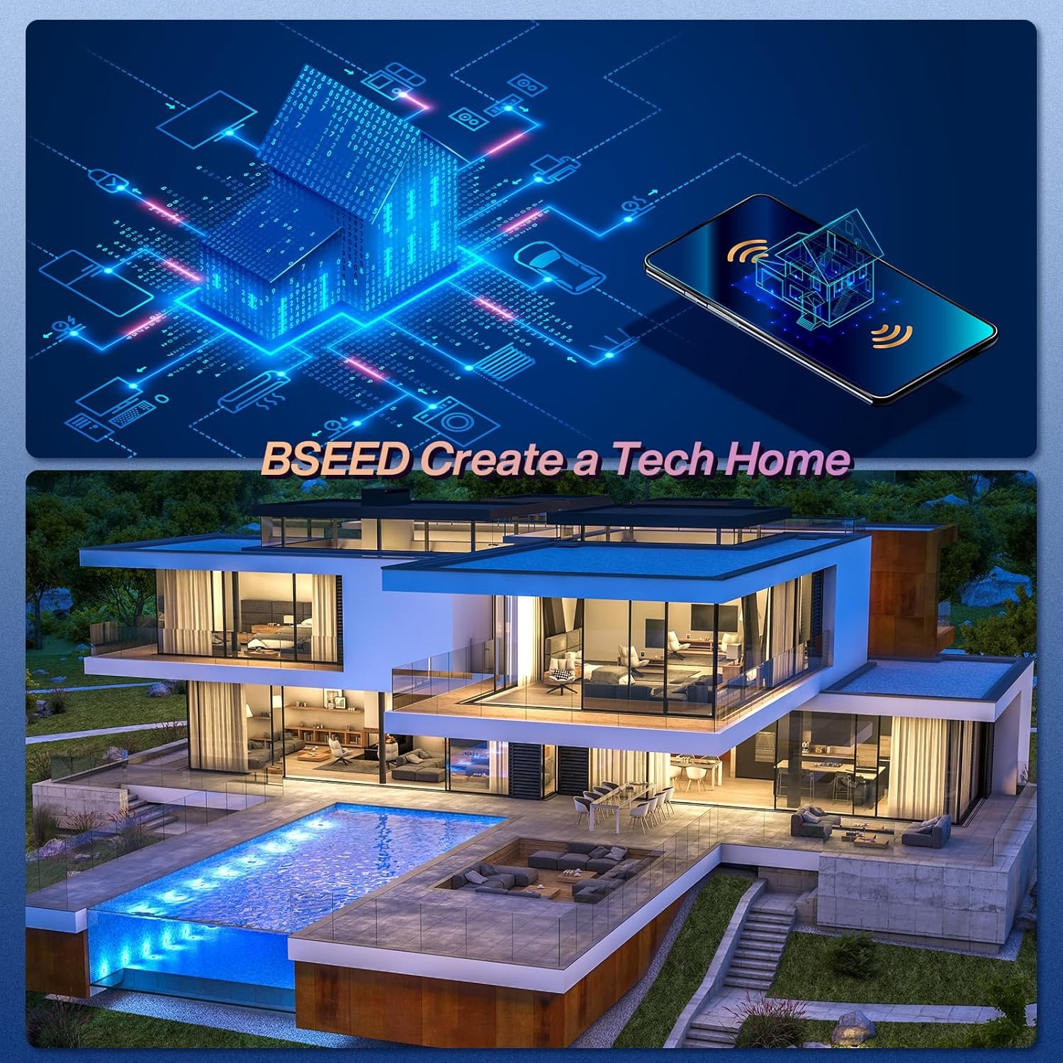 BSEED-SMART-Wifi-BerÜhrungssensorschalter (neutrale Leitung Benögt) Alexa und Google Home Work MIT Tuya für Bürodekoration Kristall Glas Platte-WandlichTschaltern 1 Fach 1 Wag Weiß – Bild 2