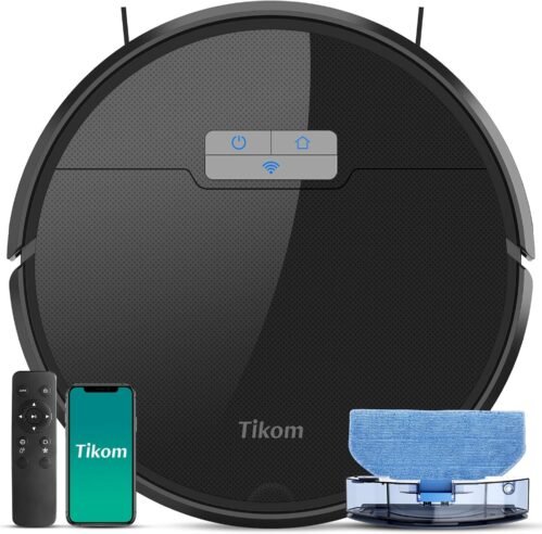 Tikom Saugloboter mit Wischfunktion 2 in 1, G8000 Pro Staubsauger Roboter, 4500pa Starke Saugkraft Roboterstaubsauger, Selbstaufladend, Wlan, 150Mins Max, idealer Tier -Tierhaare, Teppich, Hartboden, Hartboden, Hartboden, Hartboden, Hartboden, Hartboden