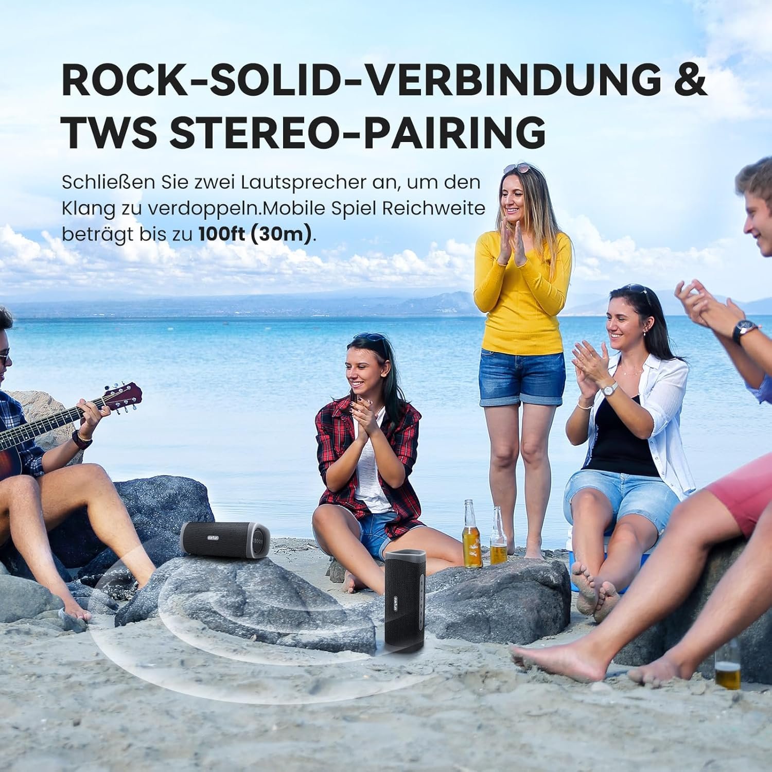 Uboom L Bluetooth Lautspecher, Kabelloser Lautspecher 28W Stereo Sound, Sattte Bässe MIT 2 Treibern, IP67 Wasserdicht & Staubdicht, Dual -Pairing, 16H, Outdoor -Musikbox -Fein -Party – Bild 4