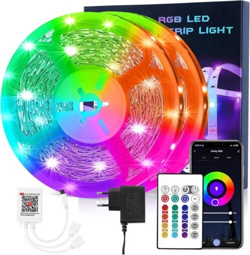 Hovvida LED Strip 20m WiFi, Kompatibel mit Alexa und Google Home, 30 LEDs/Meter, 24 V RGB LED -LED -LED, 600 LEDs, App und Fernbedienung, Musikmodus, LED für Zimmer, Küche, Schlafzimmer, Bar, Party