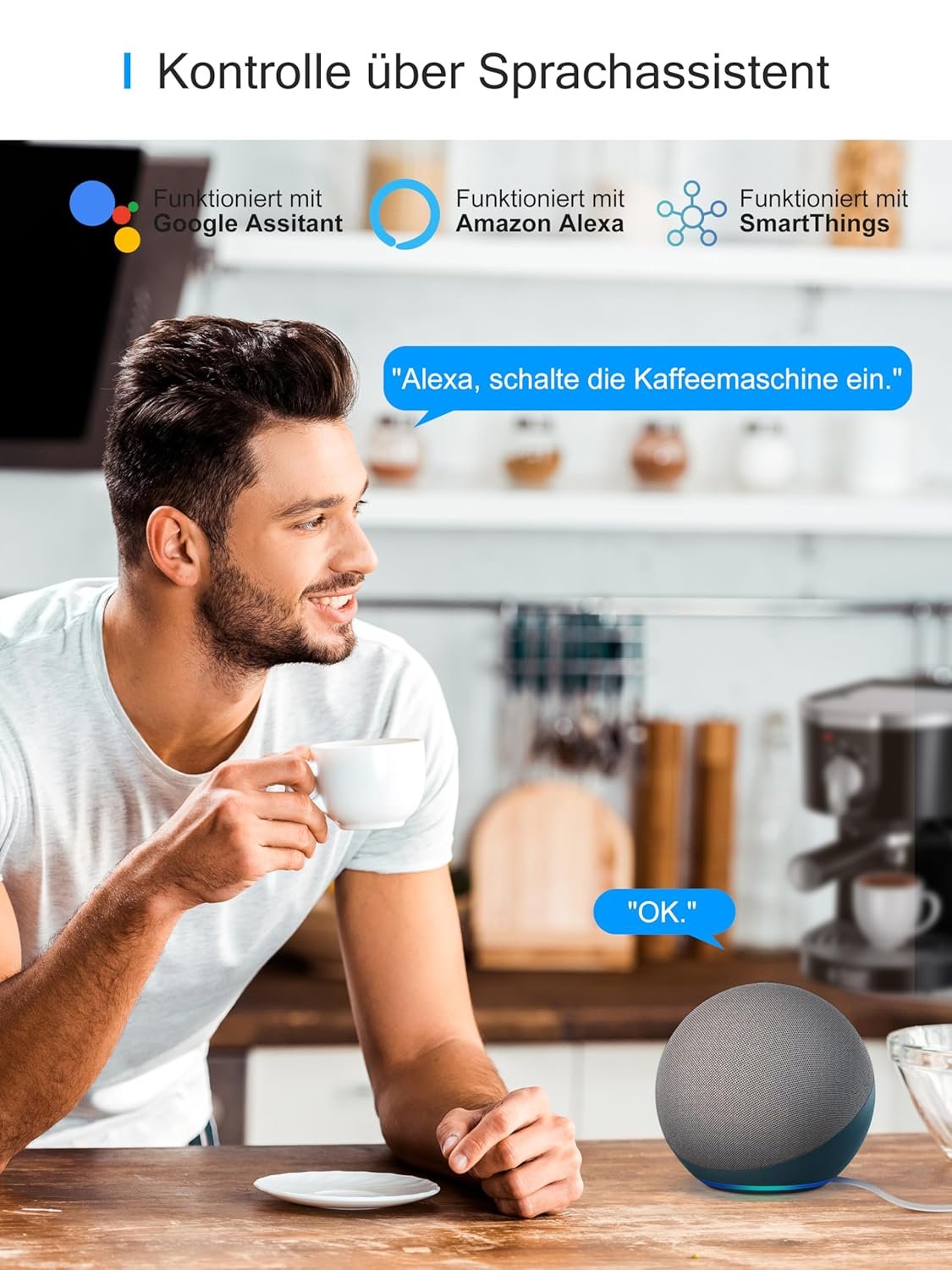 Wlan Smart Steckdose MIT Strommessung, Alexa Steckdose, Smart Home Wifi Steckdose, Alexa Zuubhör, Zeitplan, Fernzugriff, FunktionTerert MIT Alexa, Google Home, SmartThings, Nur 2,4-Wlan, 16a, 16a – Bild 5