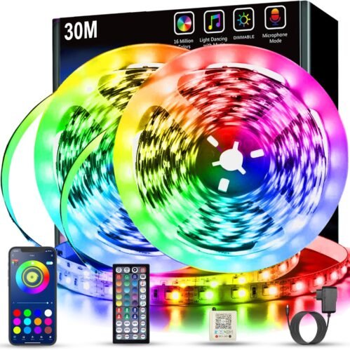 Keepsmile LED -Strip 30m, RGB LED -Streiflen mit Fernbedienung von Fernbedienung und Bluetooth, Timer -Einstellung, dimmbare LED -Lichtband -Synchronisation Farbwechsel -LED -Lichterkette für Gaming Zimmer Deko (2 Rollen von 15 m)