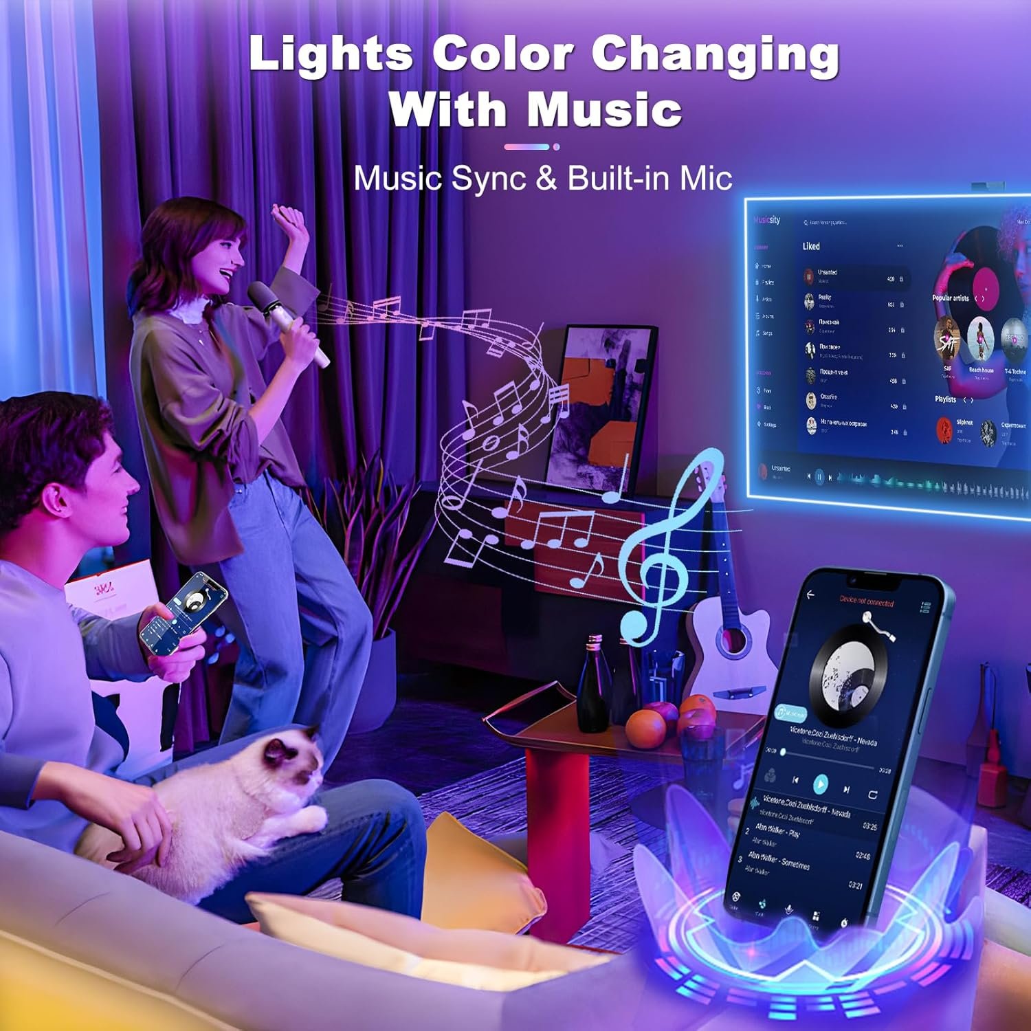LED Strip Streiflen 20m MIT Fernbedienung & App & Musik Sync, RGB Lichterkette Dimmbar Farbwechsel, Liste Band Stripes Bluetooth Selbstklebend für – Bild 5