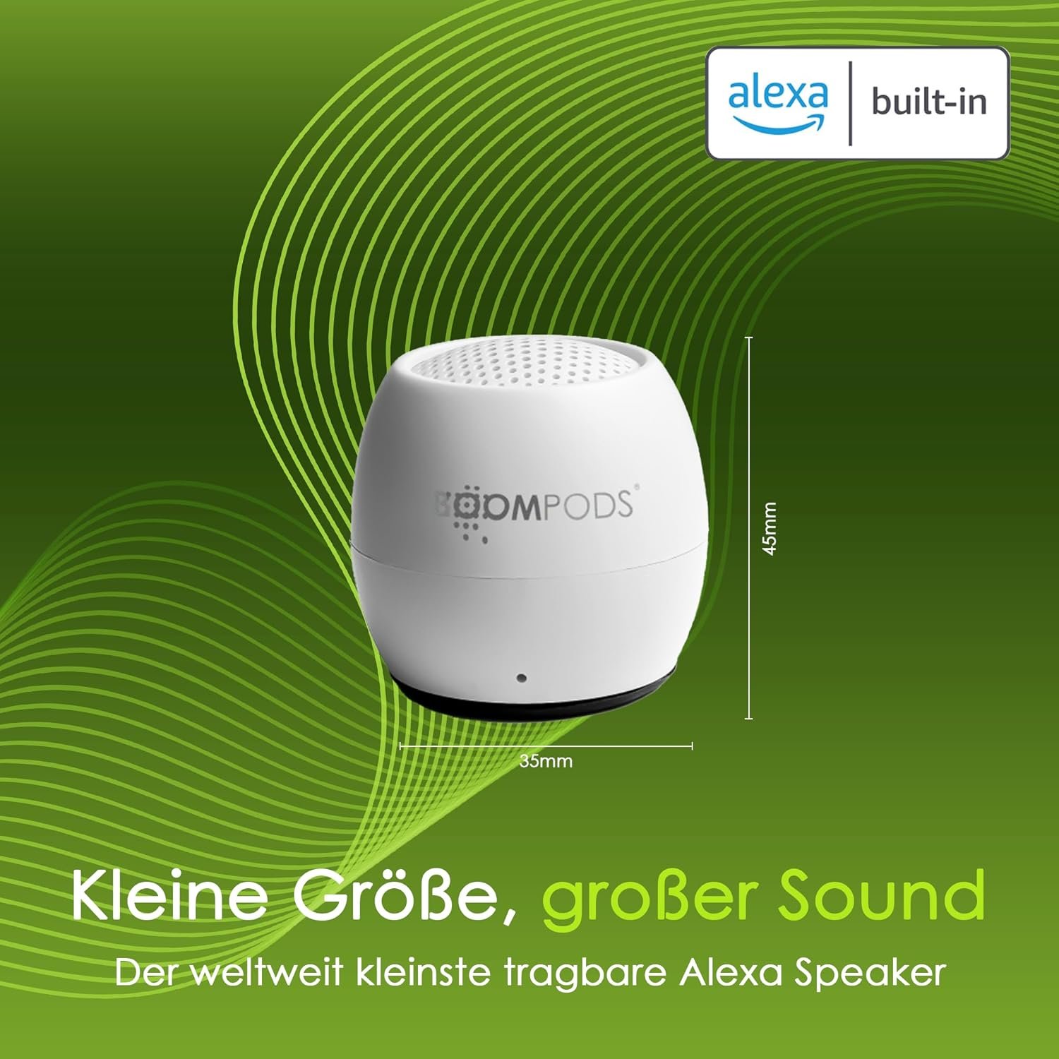 Boompods Zero Talk Mini Bluetooth Lautspecher Mit Amazon Alexa - Tragbarer Outdoor Lautspecher, IPX6 Wasserdicht, 5 Std Spielzeit und Mikrofon, Musikbox Klein für Handy, Dusche, Reis - Wei – Bild 2