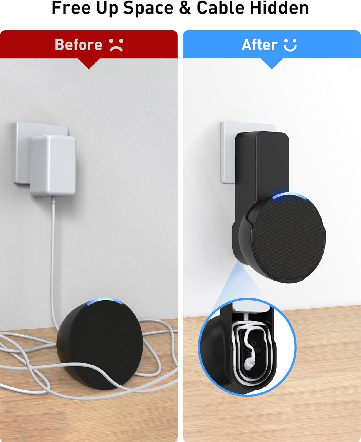 Maxonar Wandhalterung, Schnabsparende Halterung, Integrierer Kabelmanagement Wandhalterung, Kein Bohren Erforderlich, Kompatibel MIT Echo Pop und Google Nest -Lautsprecher, Schwarz – Bild 3