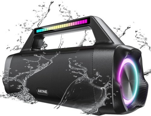 Akone Bluetooth Lautspecher, 80W Peak Musikbox Bluetooth Groß Bass Boost MIT LED-Flicht, Rollender Stereo-Sound-Soundbox, 20H Akku, IP67 Outdoor Lautspecher Boombox Für Teilys, Strand, Camping