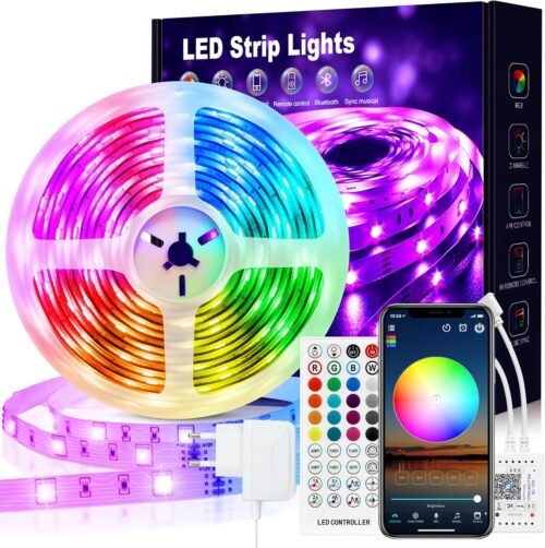 VKH LED -Streifen 5m, LED Streiflen 5m Selbstklebend Bluetooth RGB LED -Band MIT Fernbedienung und App, LED Lichterkette LED BeleUntung Leds für Zimmer Gaming Party
