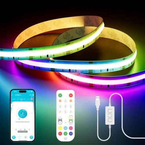 Pautix USB RGB Smart IC COB LED STRIFEN 3M 5V, 1800LEDS PIXEL ADRESSIERBARES FARBWECHSELNDE RGB LED Band, FunktionTerert für Alexa/Google Assistent, RF Fernbedienung für TV Weihnachtsfeiser Diy DeKoration
