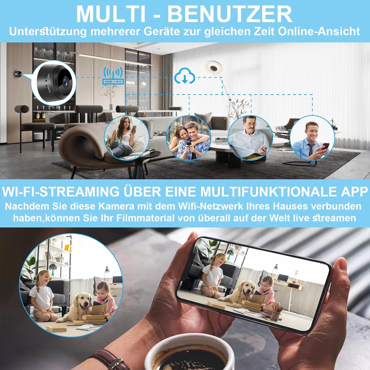 Mini Kamera 1080p Full Hd wlan mini überwachungskamera Live übertragung Handy App für Kamera überwachung ingen mit Akku Kleine Wifi Sicherhsitkamera Kompaukter Mikrokamera Beegungsmelder – Bild 2