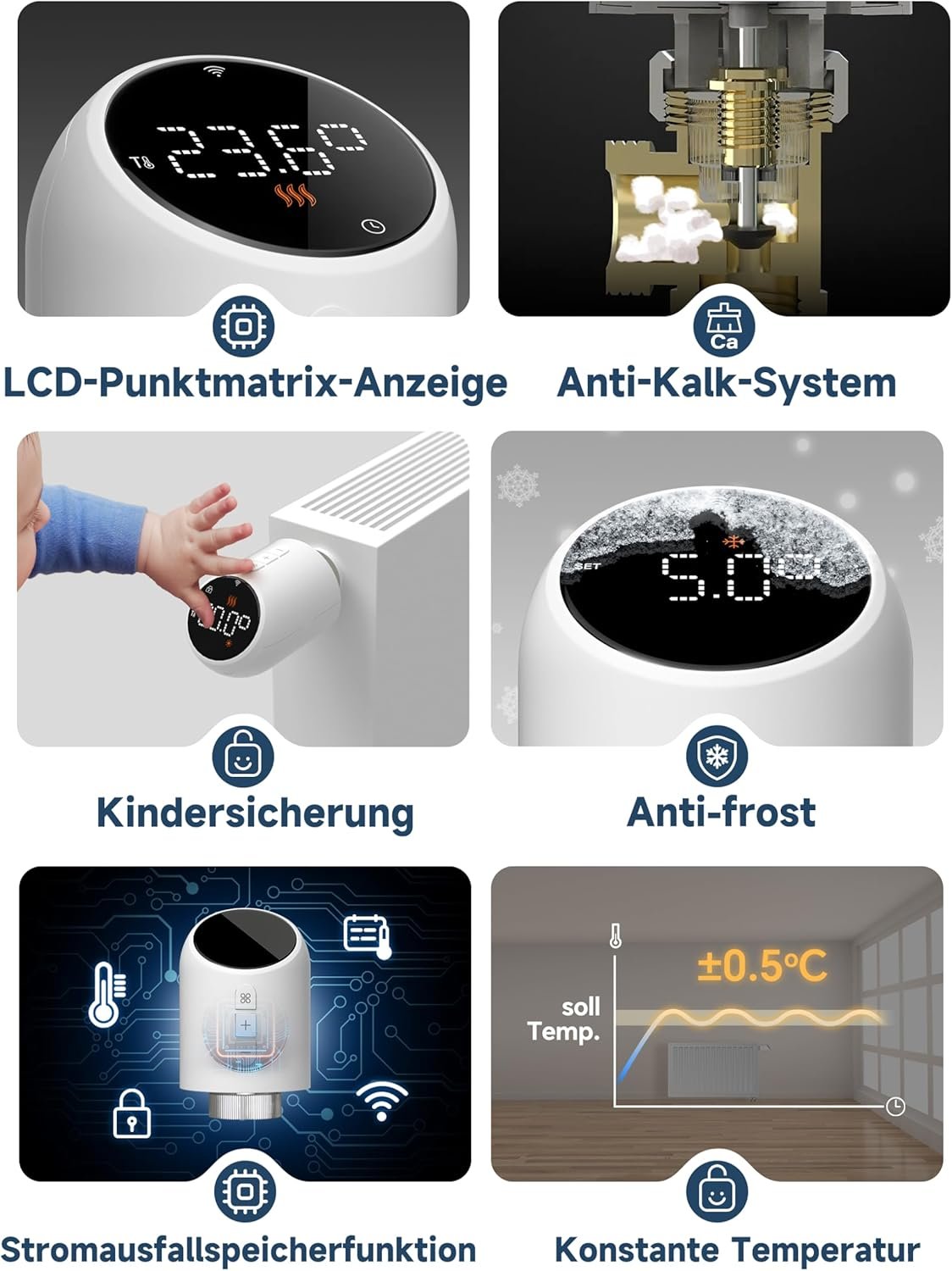Beok Heizkörperthermostat Wlan, Smart Home HeizungSthermostat Heizkörper ThermostatKopf Thermostat Heizung Digital Wifi Heizungsregler, Steeuerung per Tuya App, Google Assistant & Alexa TRV-705 – Bild 7