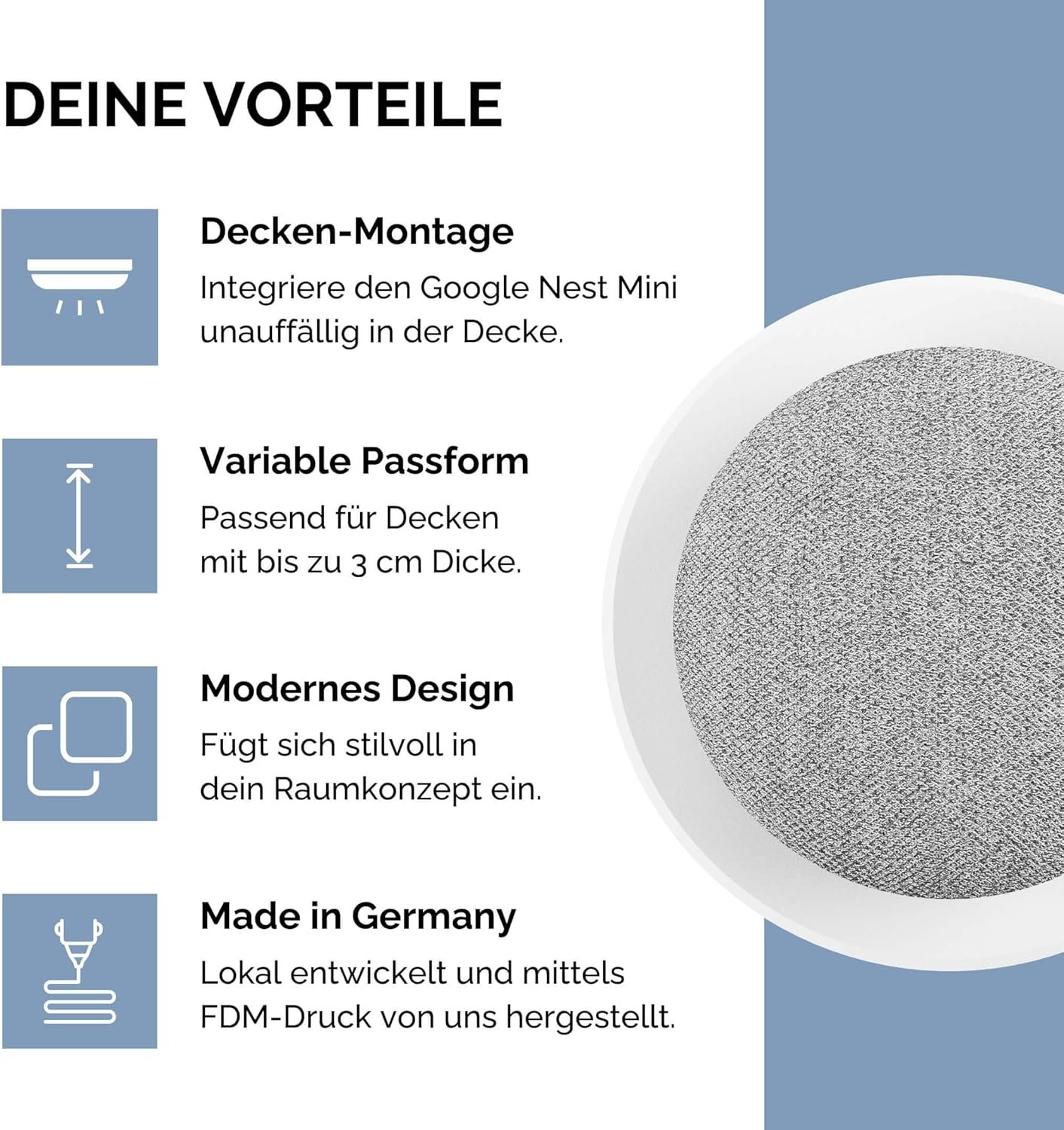 Cleverstation Deckenhalterung - für Mini, Google Assistant Zuubhör, Halterung, Wandhalterung, Einbaulauspecher Deck, Deckenbefestigung, Smart Speaker Montage (Weiß) – Bild 2