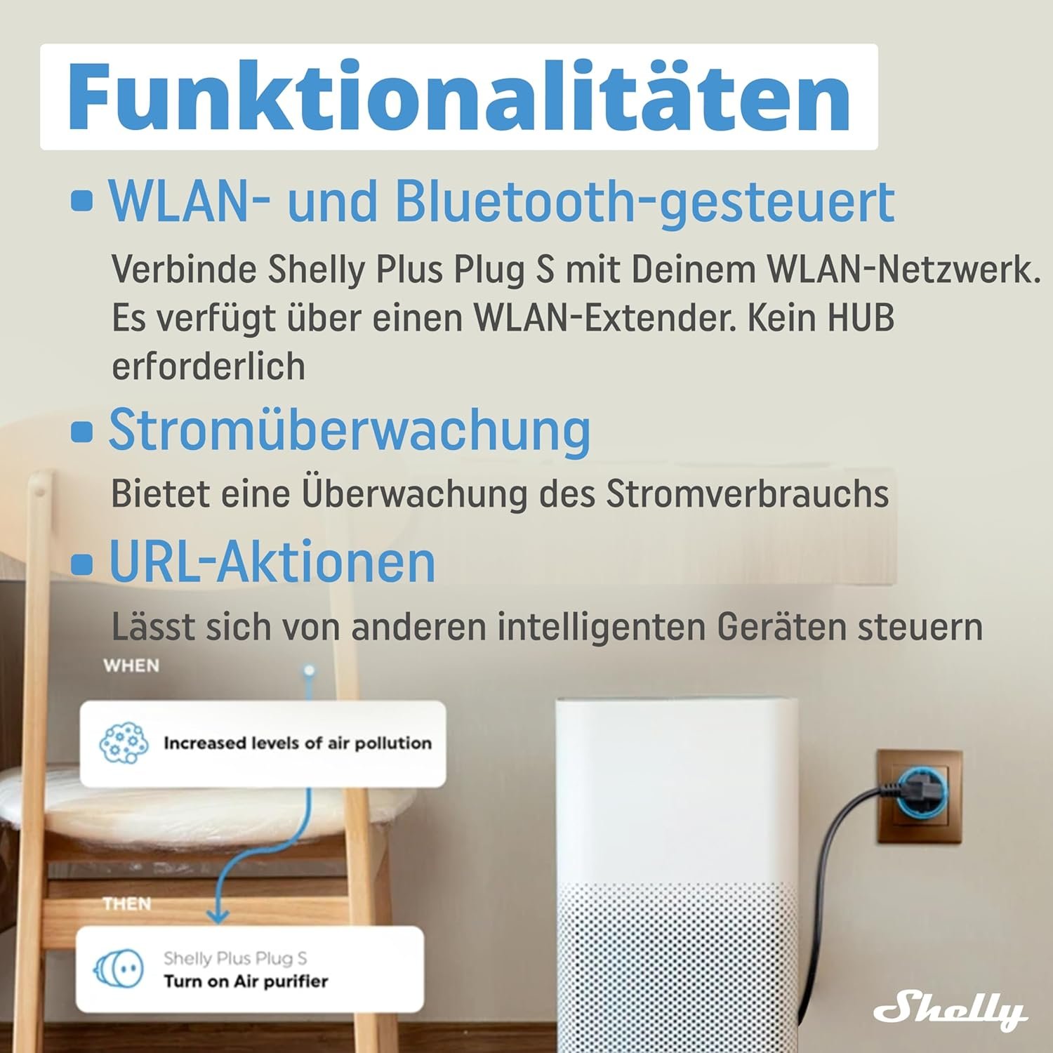 Shelly Plus Plug S Schwarz - Wlan -Grenerter Steckdose MIT Strommessung - 2500 W, 16a | iOS Android App Fernsteuerung | Google Home und Alexa Zubehör | Sprachsteuerung & Timer – Bild 3