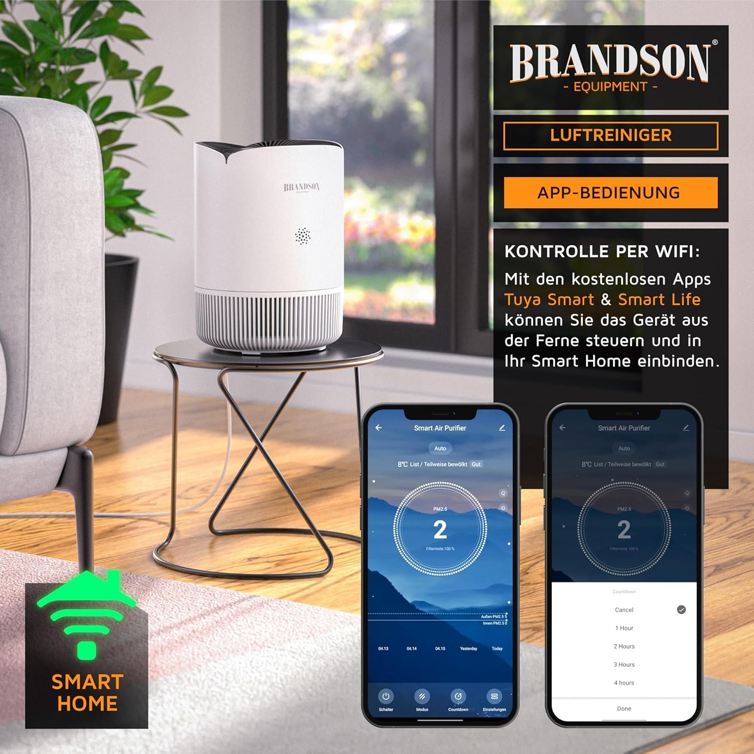 Brandson - Luftreiniger Allergiker Wlan - CADR 158 m³/h 50 m² - Luftreiniger - Presiwbäger 2025 - Smart Home MIT App - 4 Filter HEPA Aktivkohle - Tierhaare Pollen Staub Schimmel Viren Rauchertzermer – Bild 5