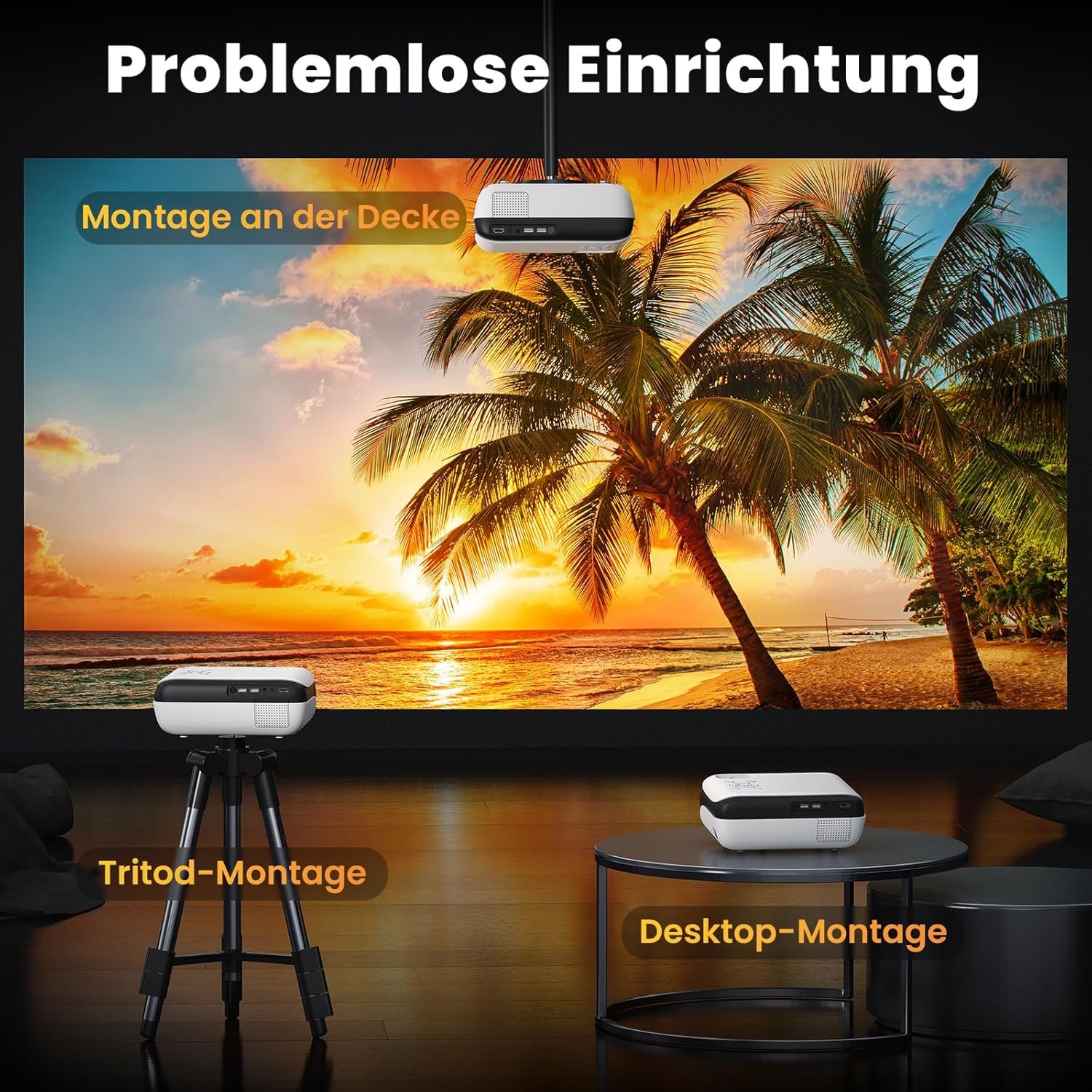 Hopvision Beamer, Full HD 1080p Beamer, Bluetooth Beamer 4K UNTERSTUTZT, Tragbart Mini Beamer Heimkino, Home/Outdoor Projektor Kompatibel MIT Smartphone/HDMI/USB/AV/Fire Stick/PS5 – Bild 7