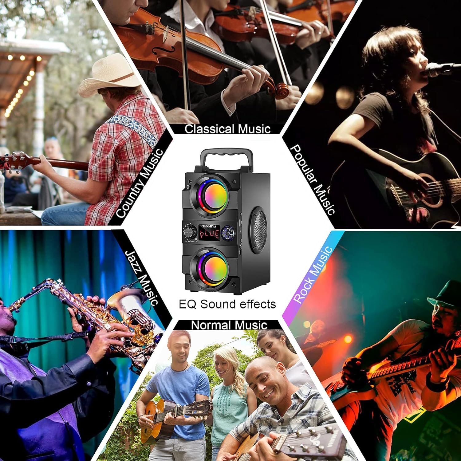 Bluetooth-Lautsprecher, 40 W (60 W Peak) Tragbare Bluetooth-Lautsprecher MIT BelEUCHTUNG KABELLOSE STEREO-LAUTSPRECHER MIT Sattem Bass und Doppeltem Subwoofer – Bild 6