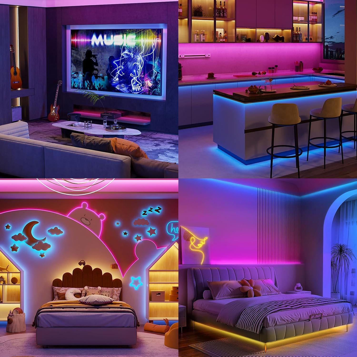 Hovvida LED Strip 20m WiFi, Kompatibel mit Alexa und Google Home, 30 LEDs/Meter, 24 V RGB LED -LED -LED, 600 LEDs, App und Fernbedienung, Musikmodus, LED für Zimmer, Küche, Schlafzimmer, Bar, Party – Bild 7