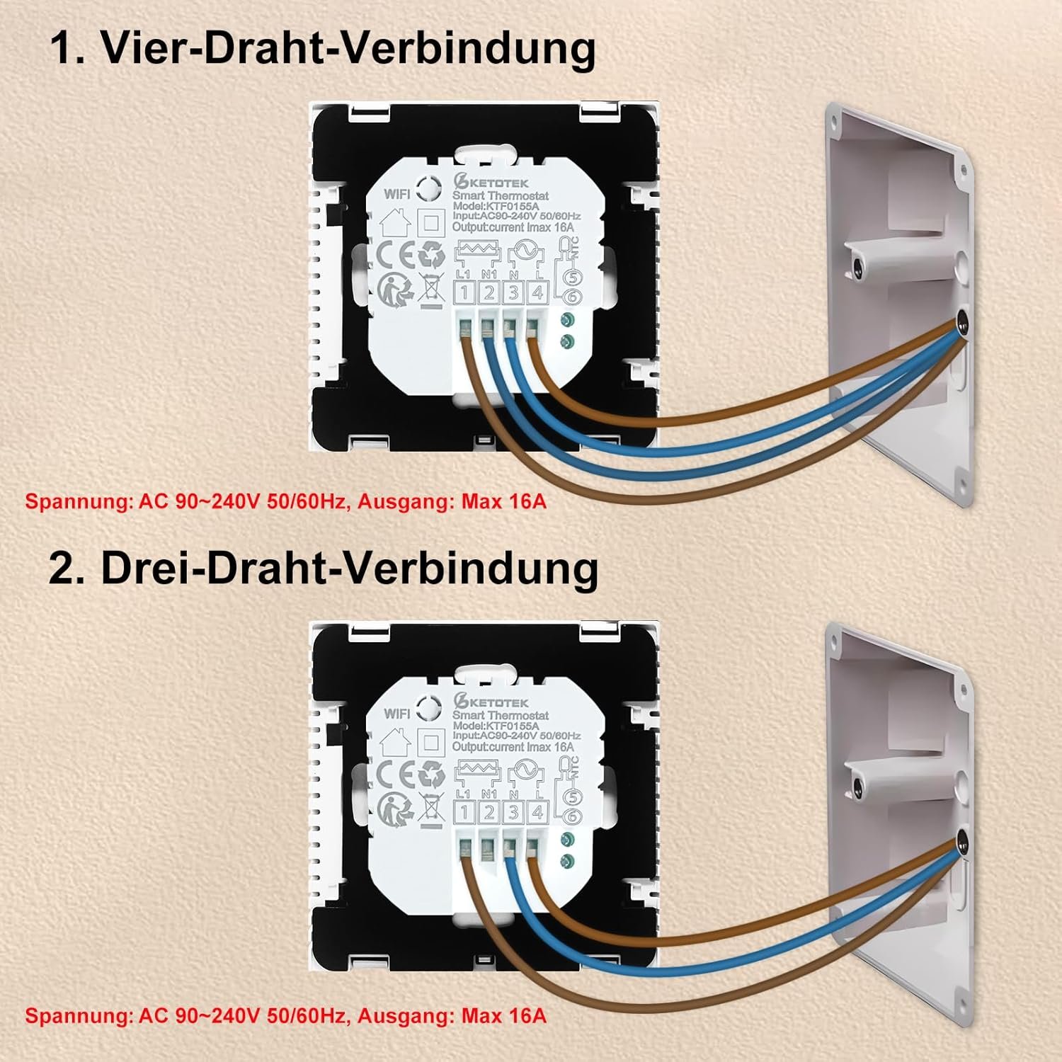 Ketotek Smart Thermostat fussbodenheizung elektisch wifi 16a kompatibel Mit Alexa, Digital Raumthermostat Fußbodenheizung Wlan App Steuerung Mit Frotler Weiß – Bild 6