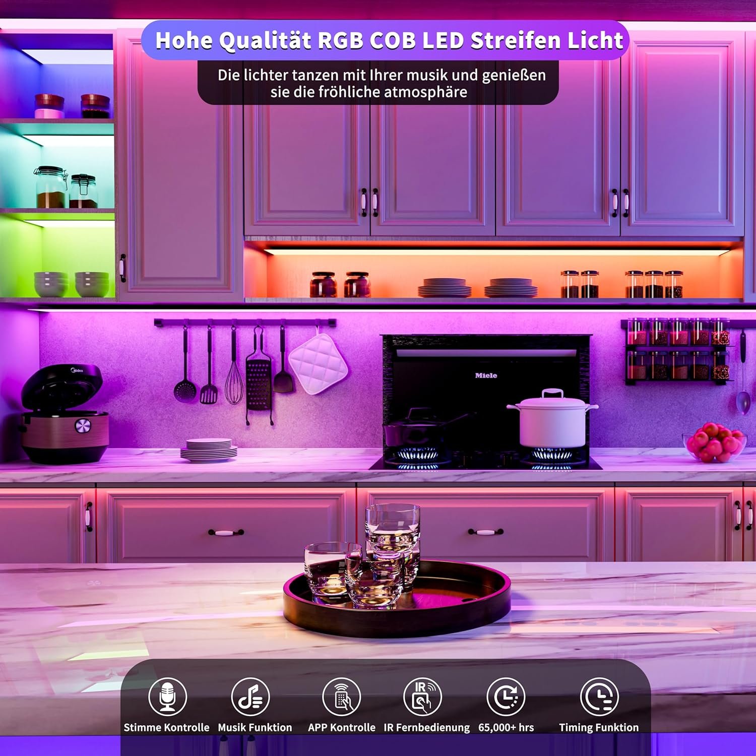 Oulara Wifi Rgb Cob LED Streiflen 6m, Farbe Wechsel Dimmbar LED Band Licht DC24V, Smart FunktionTerert mit Tuya/Alexa/Google Assistent – Bild 6